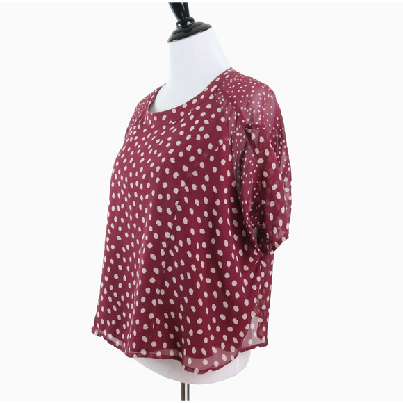 Madewell Size S Silk Prose Blouse Paintbrush Cheetah Dots Burgundy - Picture 1 of 10